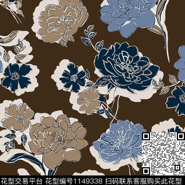 花卉满版散花大牌风数码印花华亿平台下载（图片编号: 1149338） - 瓦栏（Walan）