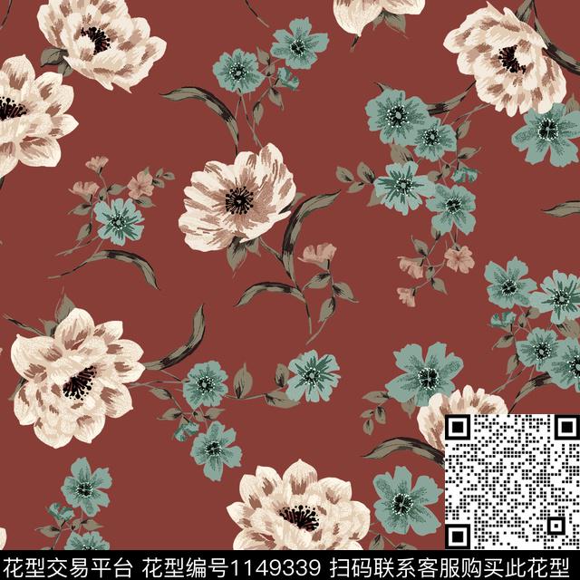 花卉满版散花大牌风数码印花华亿平台下载（图片编号: 1149339） - 瓦栏（Walan）
