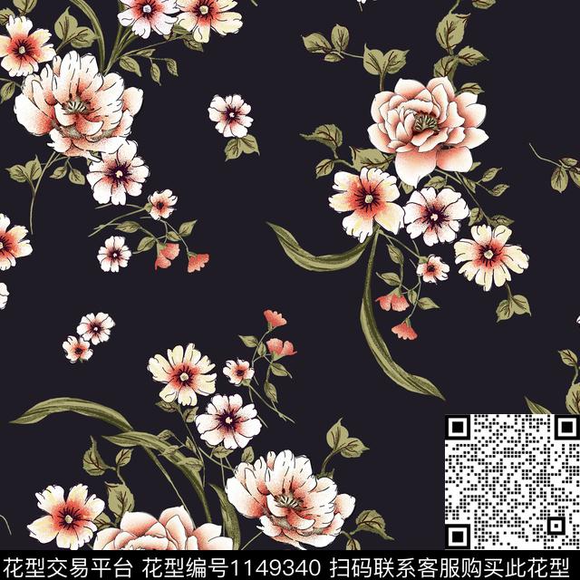 花卉满版散花大牌风数码印花华亿平台下载（图片编号: 1149340） - 瓦栏（Walan）
