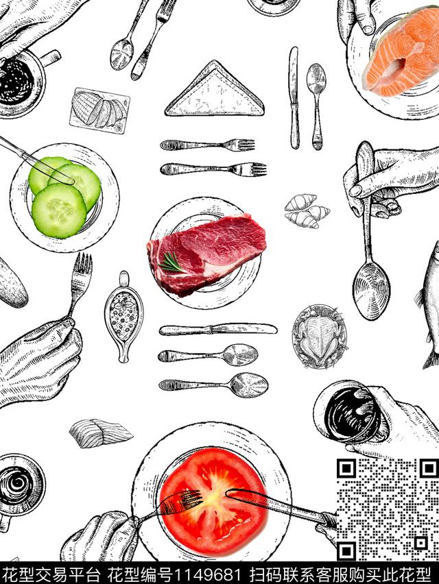 胸前独幅创意百搭数码印花华亿平台下载（图片编号: 1149681） - 瓦栏（Walan）