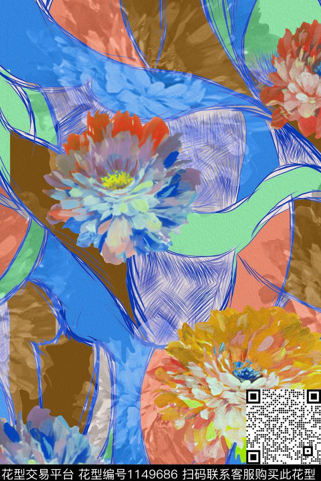 抽象大牌风复古数码印花华亿平台下载（图片编号: 1149686） - 瓦栏（Walan）