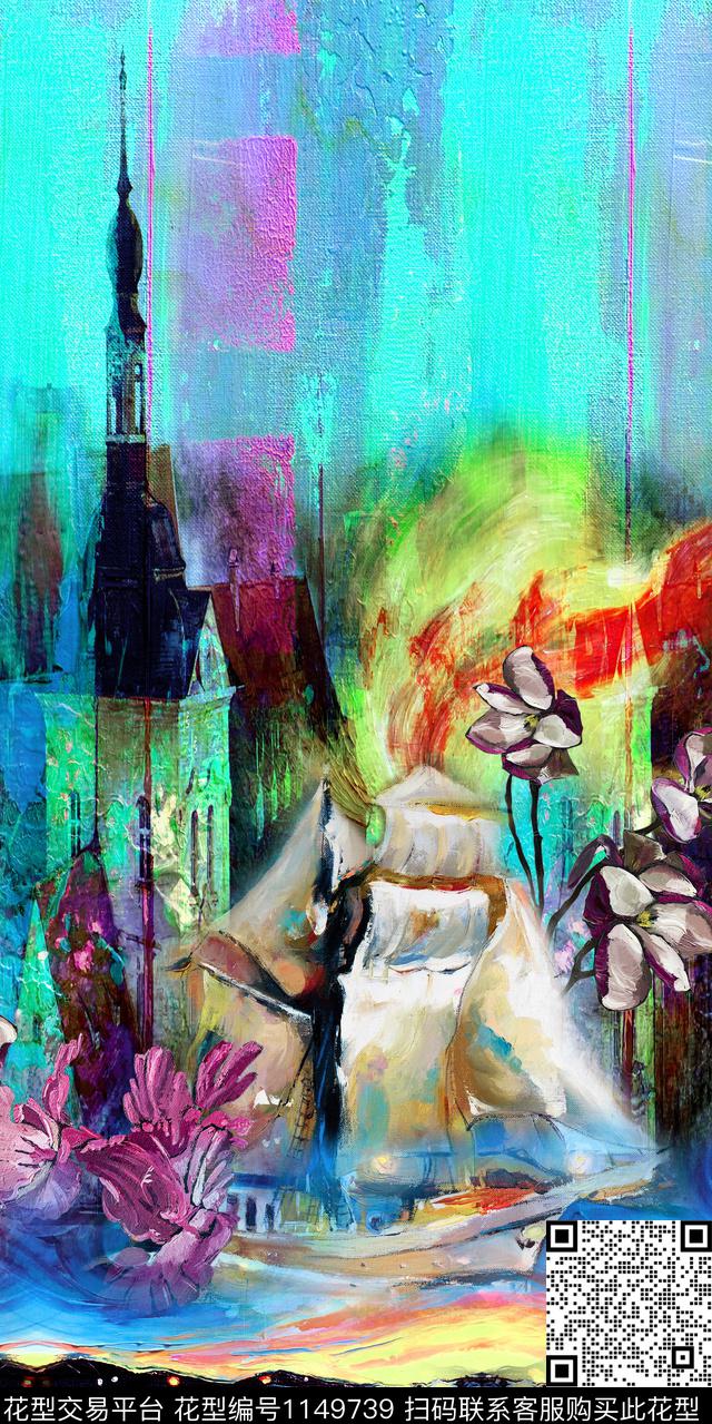 手绘花卉中老年定位花数码印花华亿平台下载（图片编号: 1149739） - 瓦栏（Walan）