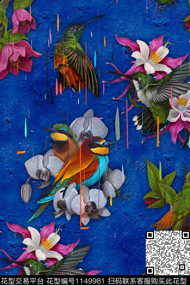 趣味花卉鸟数码印花华亿平台下载（图片编号: 1149981） - 瓦栏（Walan）