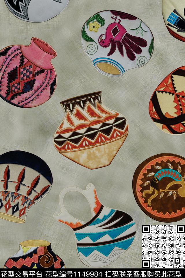 民族风绣花华亿平台罐子数码印花华亿平台下载（图片编号: 1149984） - 瓦栏（Walan）