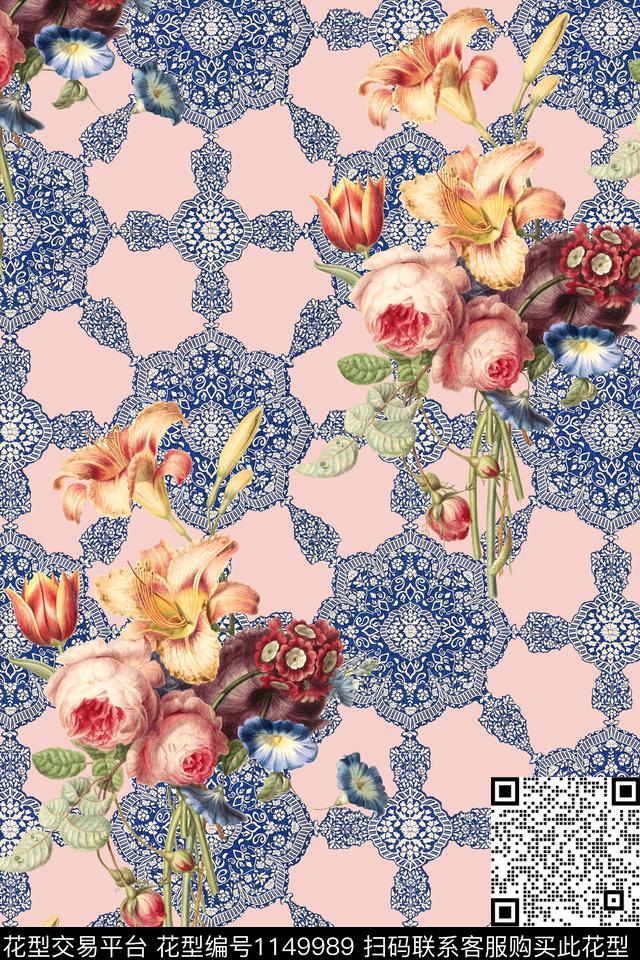 几何花卉民族风数码印花华亿平台下载（图片编号: 1149989） - 瓦栏（Walan）