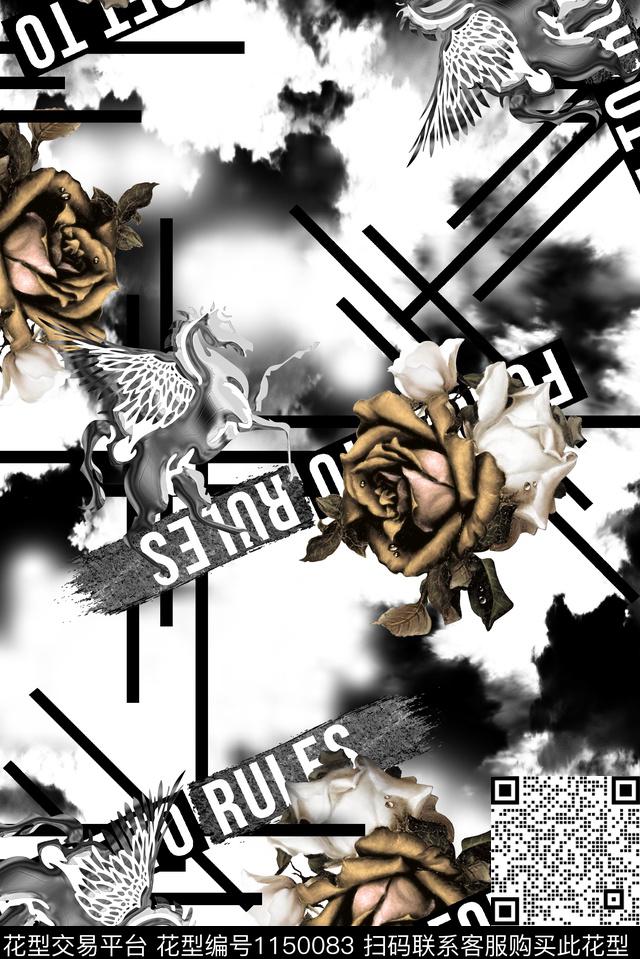 欧洲潮牌大牌风数码印花华亿平台下载（图片编号: 1150083） - 瓦栏（Walan）