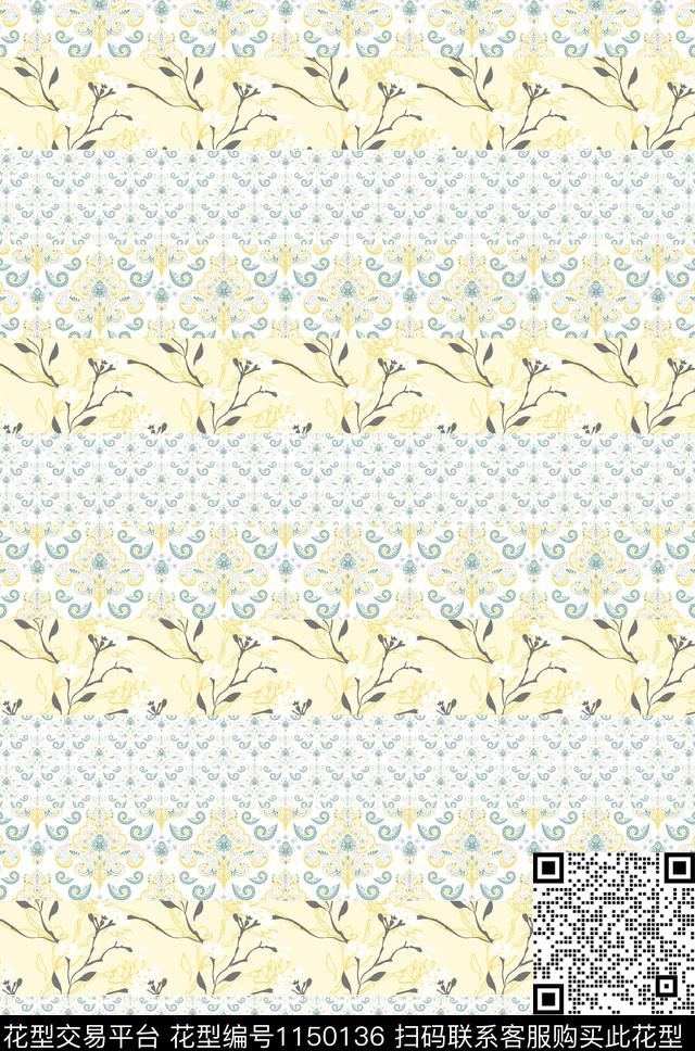 清爽底花卉大牌风数码华亿平台数码印花华亿平台下载（图片编号: 1150136） - 瓦栏（Walan）
