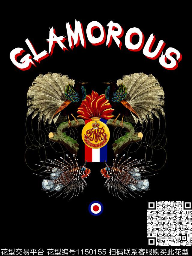 风格化花卉鲨鱼定位胸花数码印花华亿平台下载（图片编号: 1150155） - 瓦栏（Walan）
