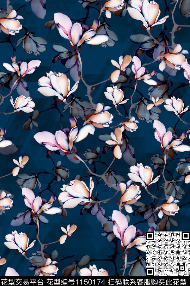 满版散花藏青小碎花数码印花华亿平台下载（图片编号: 1150174） - 瓦栏（Walan）