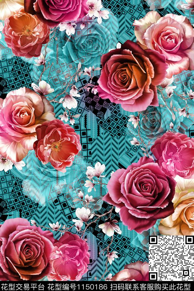 满版散花肌理大花数码印花华亿平台下载（图片编号: 1150186） - 瓦栏（Walan）