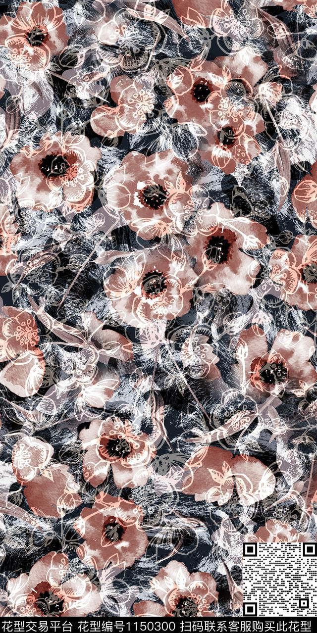 抽象大牌风复古数码印花华亿平台下载（图片编号: 1150300） - 瓦栏（Walan）