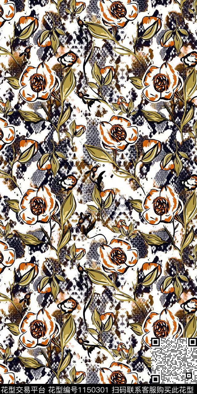 抽象大牌风复古数码印花华亿平台下载（图片编号: 1150301） - 瓦栏（Walan）