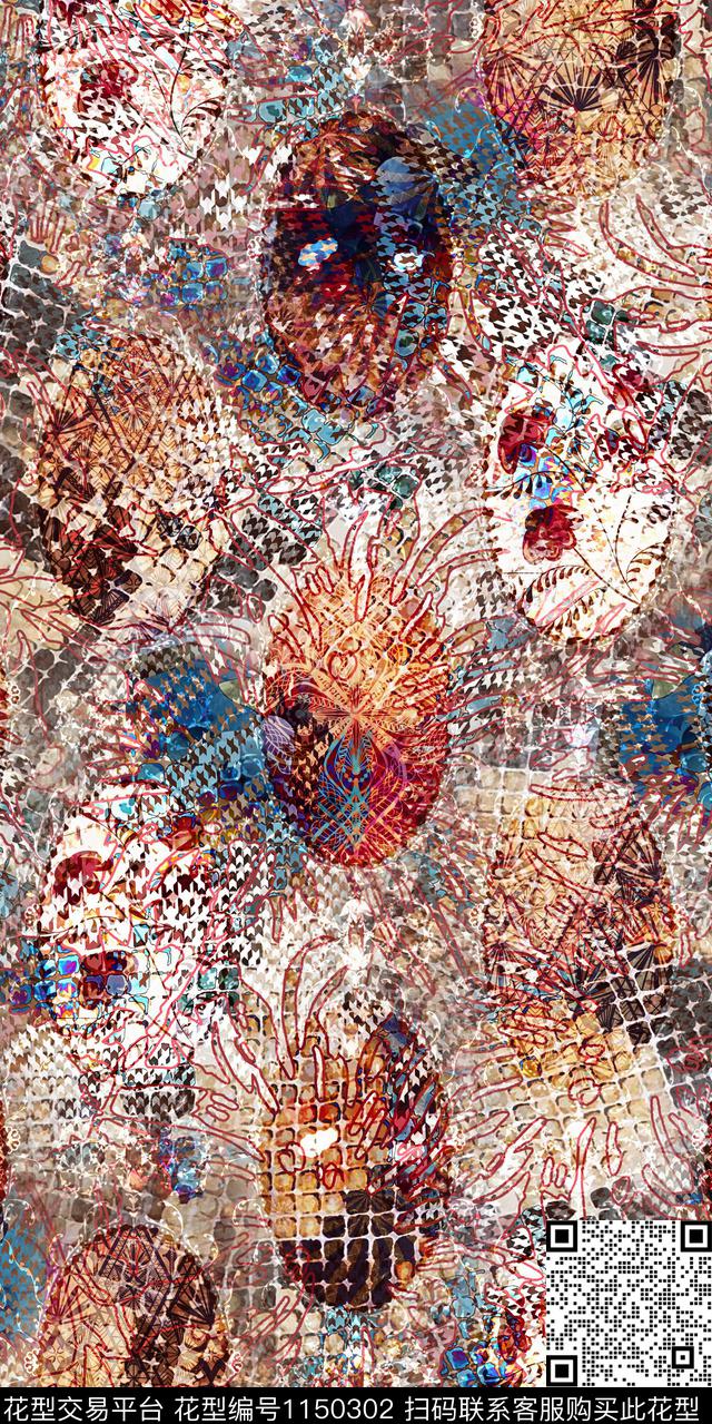 抽象大牌风复古数码印花华亿平台下载（图片编号: 1150302） - 瓦栏（Walan）