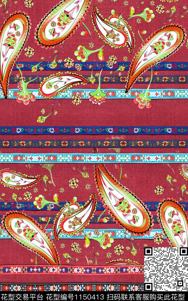 定位花佩斯利中老年数码印花华亿平台下载（图片编号: 1150413） - 瓦栏（Walan）