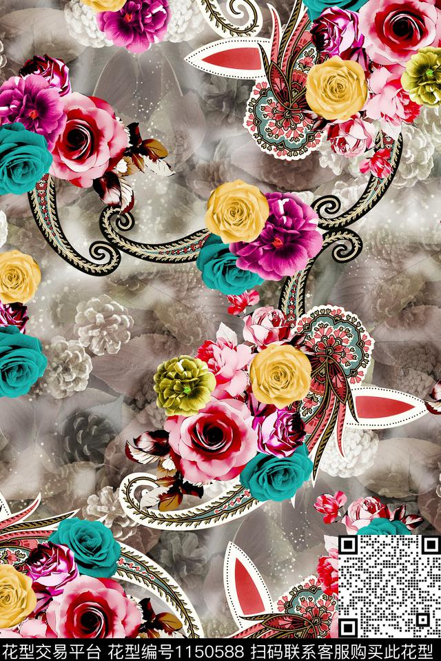 大牌风数码华亿平台花卉数码印花华亿平台下载（图片编号: 1150588） - 瓦栏（Walan）
