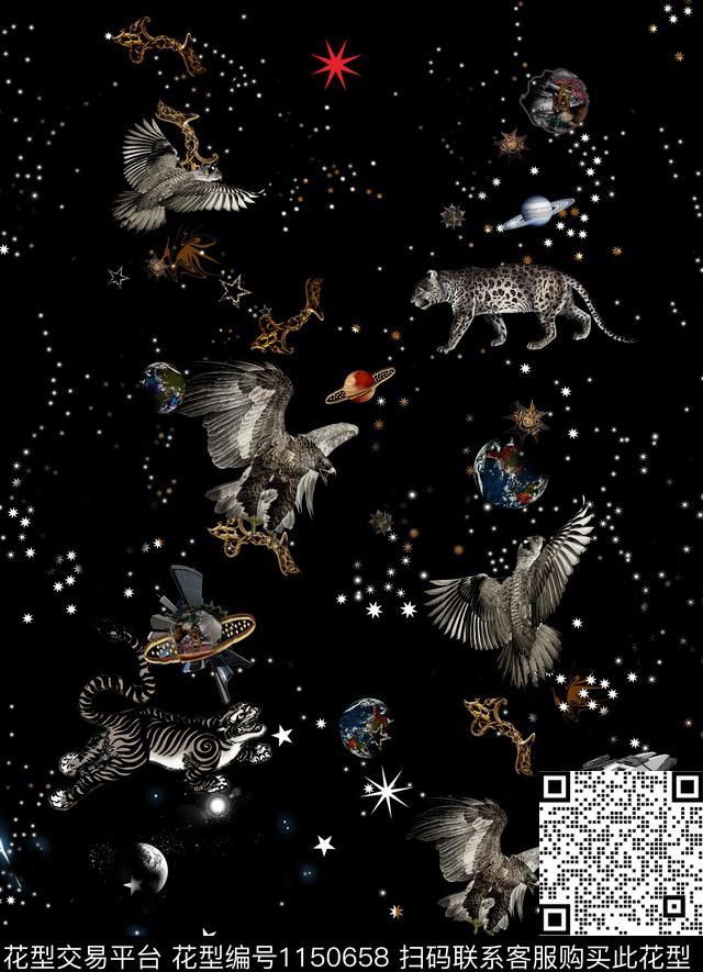 满天星老鹰手绘豹子数码印花华亿平台下载（图片编号: 1150658） - 瓦栏（Walan）