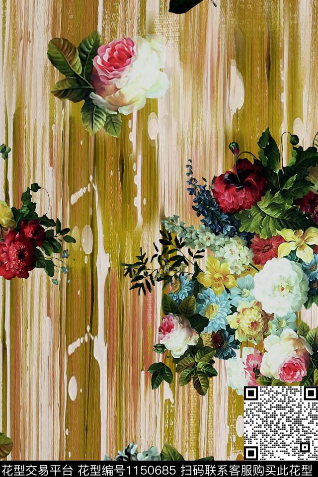 大牌风复古花卉数码印花华亿平台下载（图片编号: 1150685） - 瓦栏（Walan）