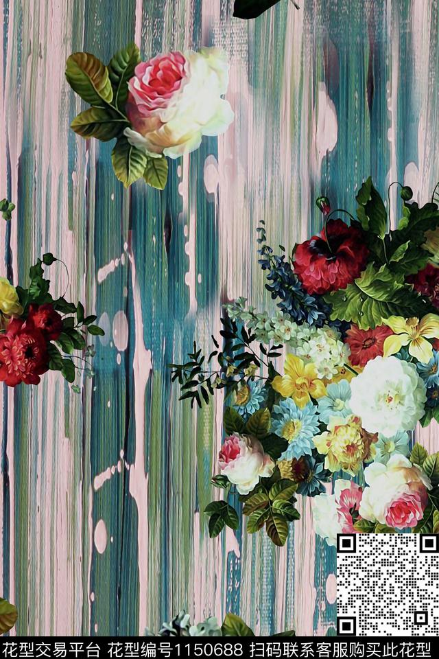 大牌风复古花卉数码印花华亿平台下载（图片编号: 1150688） - 瓦栏（Walan）
