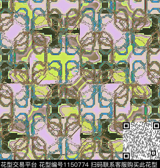 线条画抽象格子数码印花华亿平台下载（图片编号: 1150774） - 瓦栏（Walan）