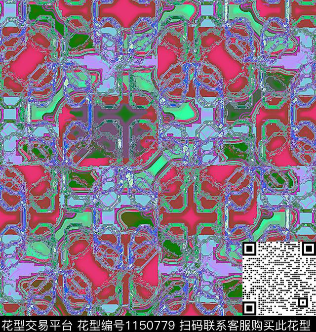 线条画抽象格子数码印花华亿平台下载（图片编号: 1150779） - 瓦栏（Walan）