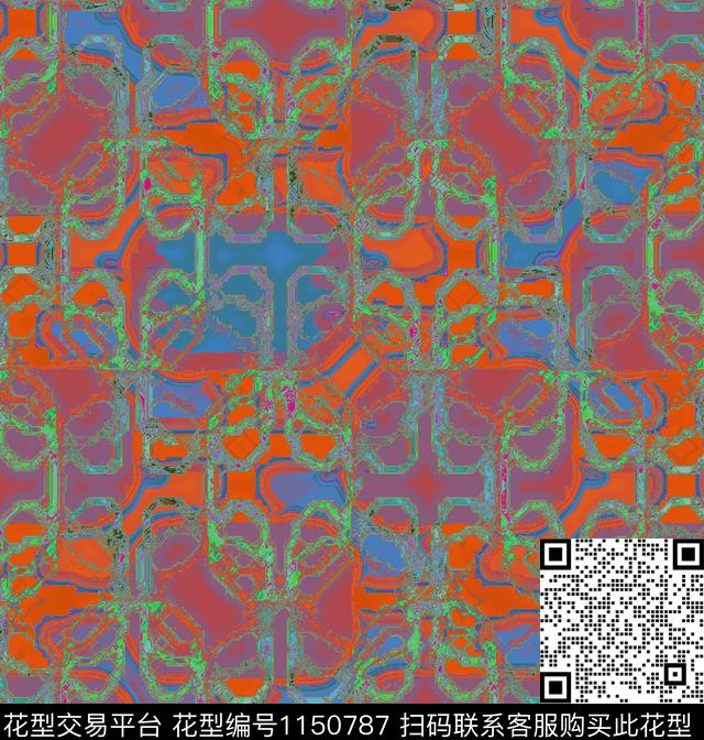 线条画抽象格子数码印花华亿平台下载（图片编号: 1150787） - 瓦栏（Walan）