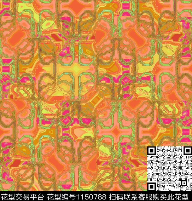 线条画抽象格子数码印花华亿平台下载（图片编号: 1150788） - 瓦栏（Walan）