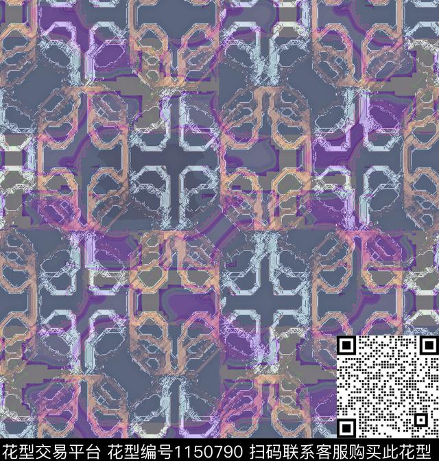 线条画抽象格子数码印花华亿平台下载（图片编号: 1150790） - 瓦栏（Walan）