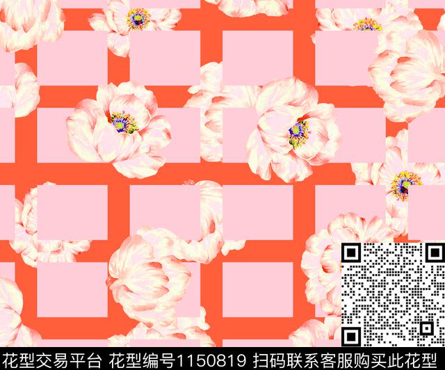 大牌风大花格子花纹传统印花华亿平台下载（图片编号: 1150819） - 瓦栏（Walan）