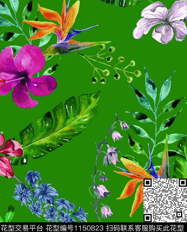 大牌风热带华亿平台花卉数码印花华亿平台下载（图片编号: 1150823） - 瓦栏（Walan）