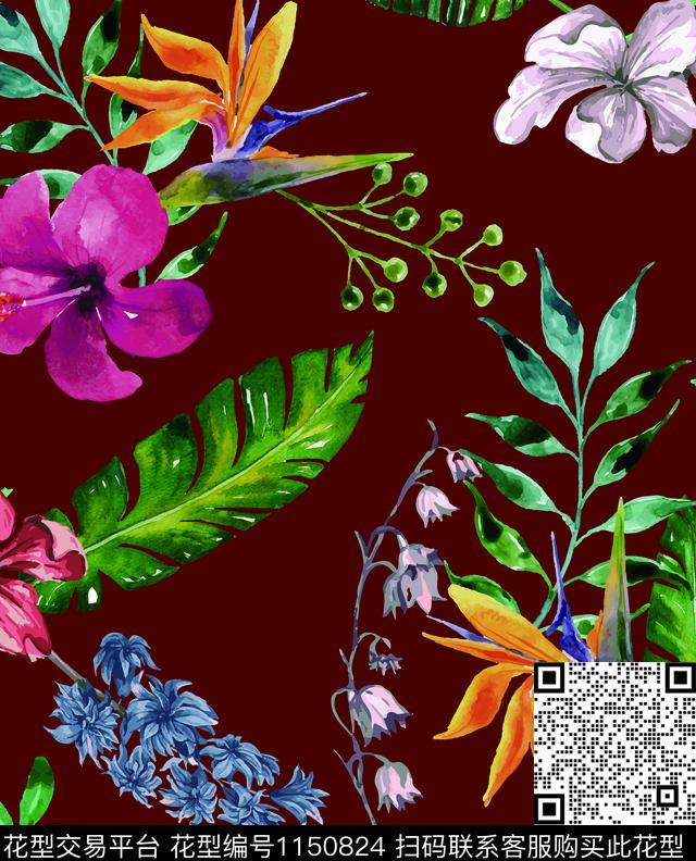大牌风热带华亿平台花卉数码印花华亿平台下载（图片编号: 1150824） - 瓦栏（Walan）