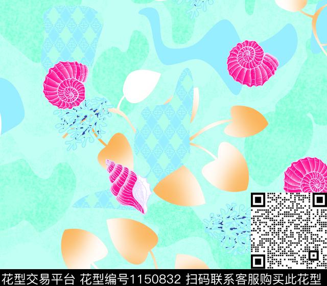 大牌风贝壳华亿平台迷彩风格传统印花华亿平台下载（图片编号: 1150832） - 瓦栏（Walan）