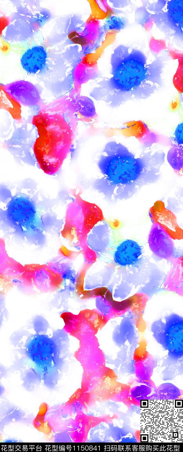 彩底花卉抽象大牌风数码印花华亿平台下载（图片编号: 1150841） - 瓦栏（Walan）