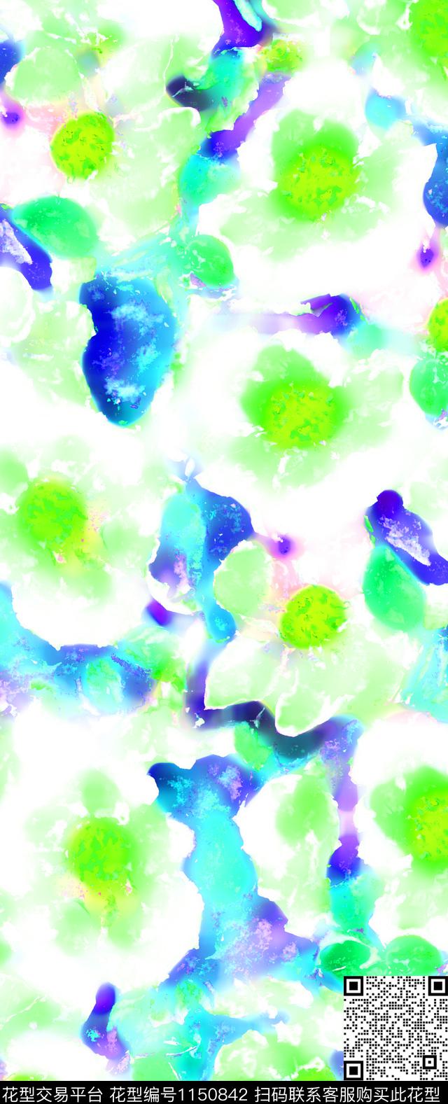彩底花卉抽象大牌风数码印花华亿平台下载（图片编号: 1150842） - 瓦栏（Walan）