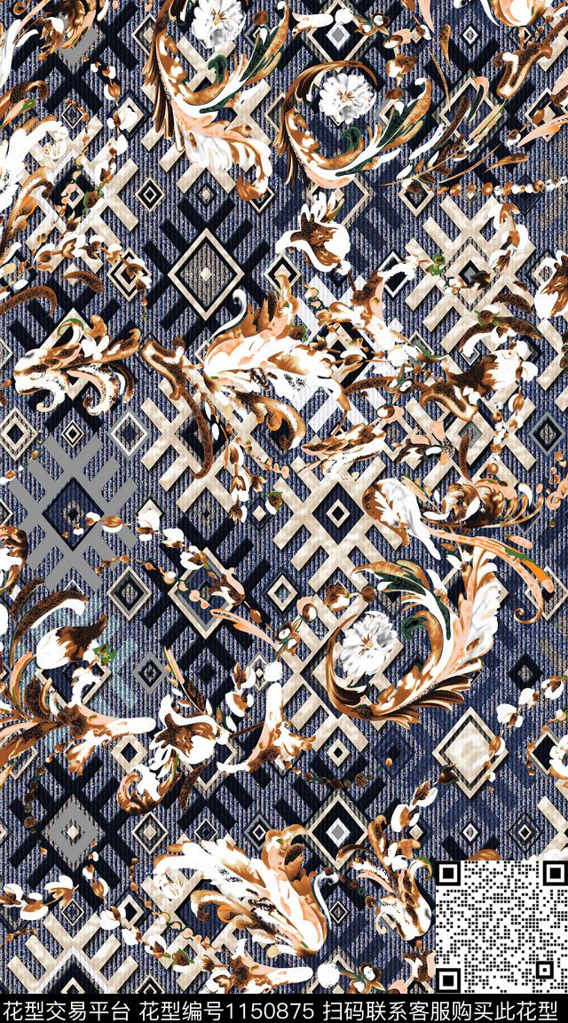 抽象大牌风复古数码印花华亿平台下载（图片编号: 1150875） - 瓦栏（Walan）