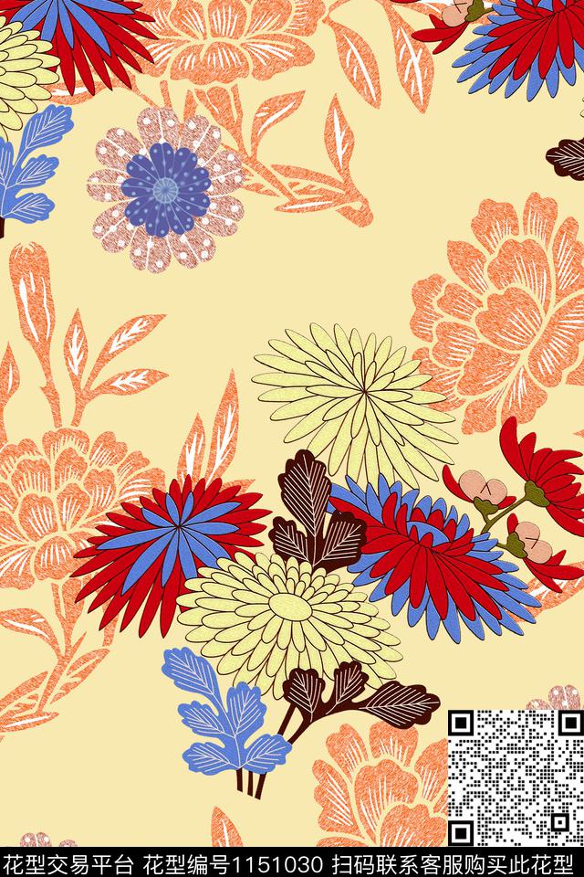 抽象大牌风复古数码印花华亿平台下载（图片编号: 1151030） - 瓦栏（Walan）