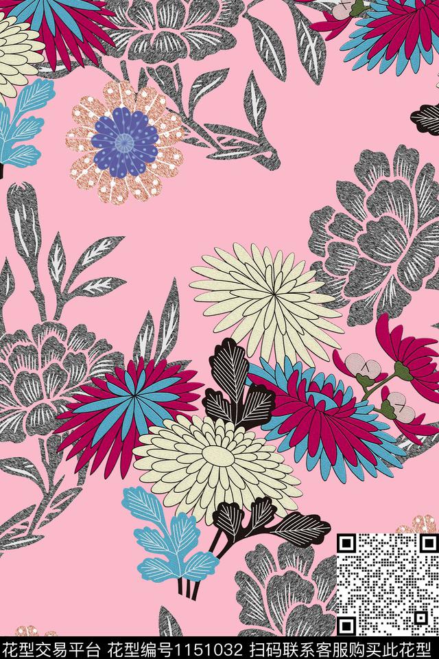 抽象大牌风复古数码印花华亿平台下载（图片编号: 1151032） - 瓦栏（Walan）