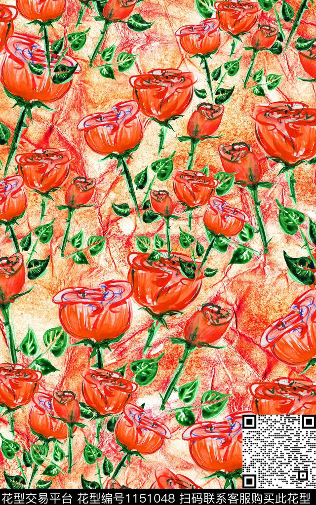 抽象肌理花卉数码印花华亿平台下载（图片编号: 1151048） - 瓦栏（Walan）