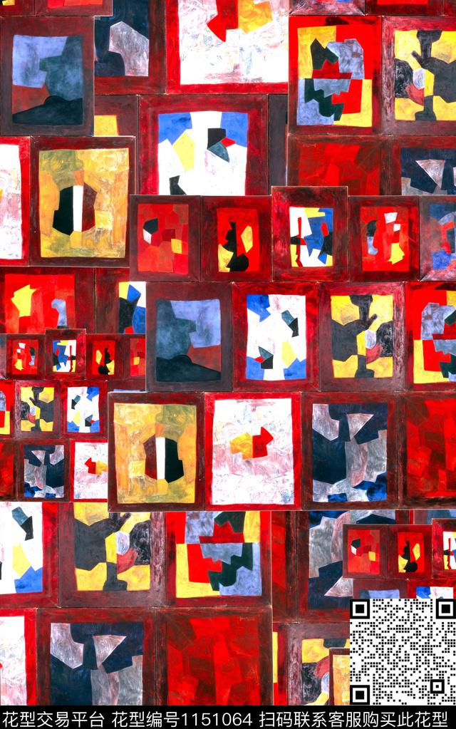 抽象肌理几何数码印花华亿平台下载（图片编号: 1151064） - 瓦栏（Walan）