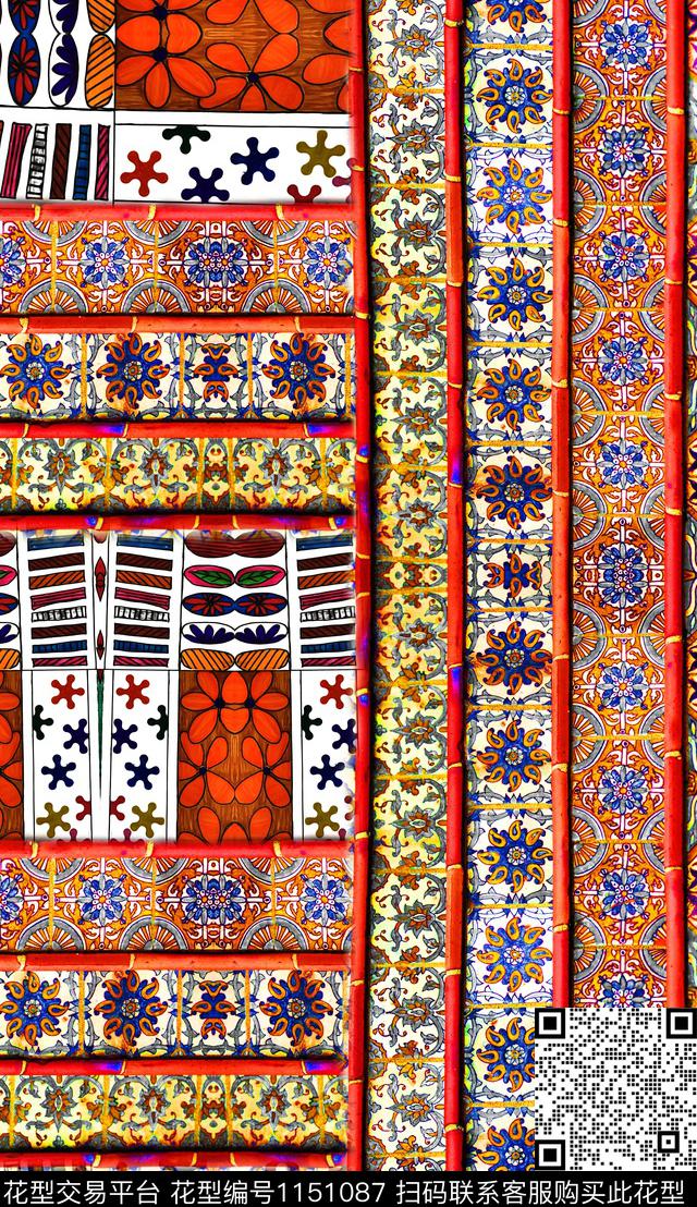 定位花中老年民族风数码印花华亿平台下载（图片编号: 1151087） - 瓦栏（Walan）