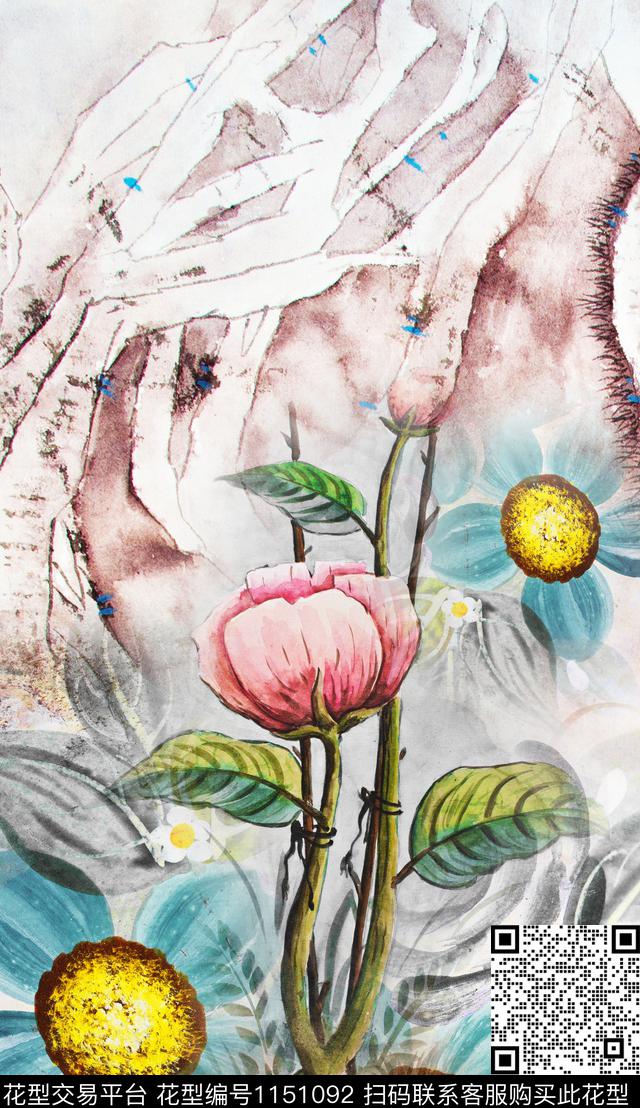 定位花大花花卉数码印花华亿平台下载（图片编号: 1151092） - 瓦栏（Walan）