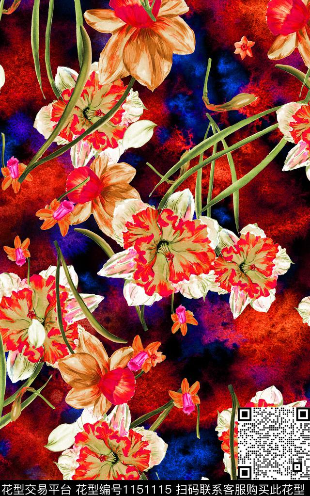 肌理大花花卉数码印花华亿平台下载（图片编号: 1151115） - 瓦栏（Walan）