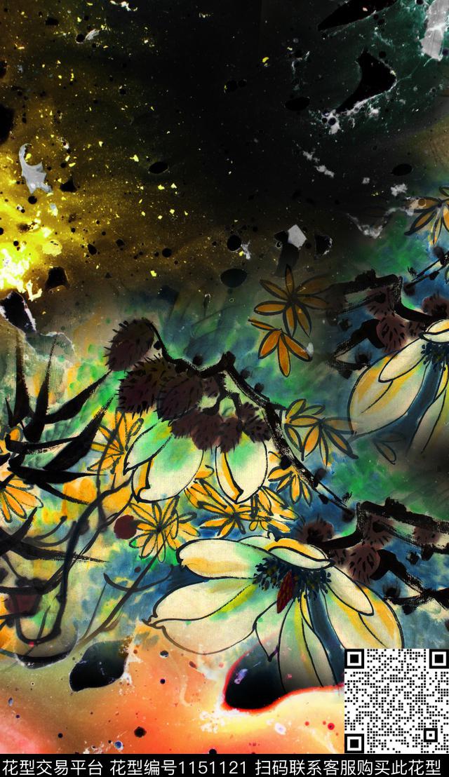 定位花大花花卉数码印花华亿平台下载（图片编号: 1151121） - 瓦栏（Walan）