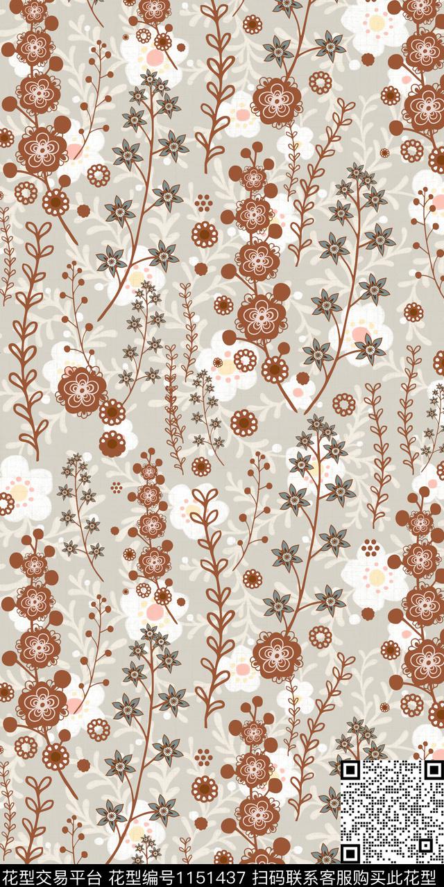 清爽底花卉大牌风数码华亿平台数码印花华亿平台下载（图片编号: 1151437） - 瓦栏（Walan）