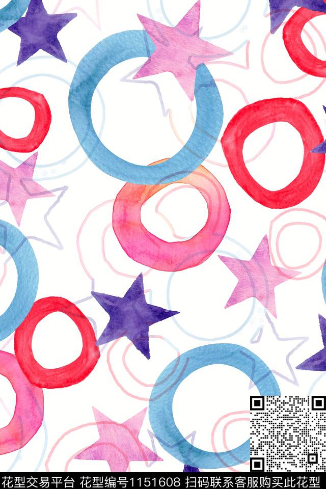 水彩五角星少女数码印花华亿平台下载（图片编号: 1151608） - 瓦栏（Walan）