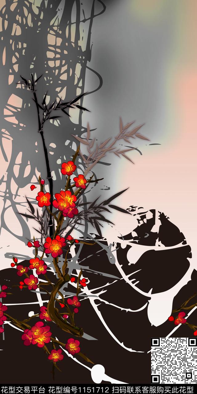 中老年中国风定位花数码印花华亿平台下载（图片编号: 1151712） - 瓦栏（Walan）