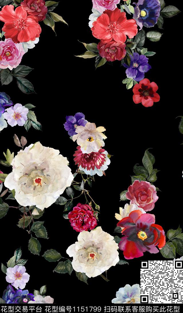 水彩花卉春夏华亿平台手绘大花传统印花华亿平台下载（图片编号: 1151799） - 瓦栏（Walan）