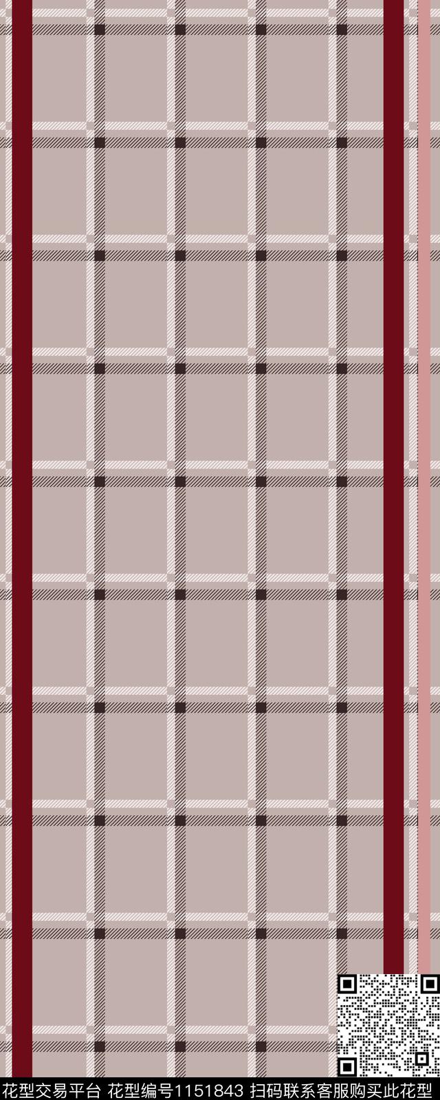 线条画长巾格子数码印花华亿平台下载（图片编号: 1151843） - 瓦栏（Walan）