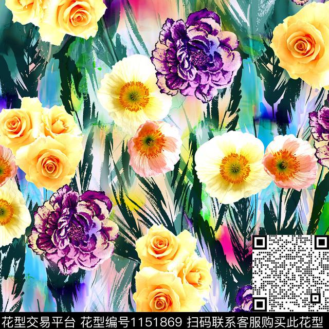 大牌风数码华亿平台花卉数码印花华亿平台下载（图片编号: 1151869） - 瓦栏（Walan）