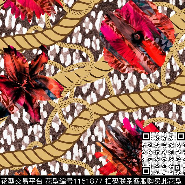 豹纹花卉创意数码印花华亿平台下载（图片编号: 1151877） - 瓦栏（Walan）