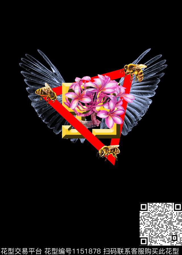 蜜蜂翅膀花卉数码印花华亿平台下载（图片编号: 1151878） - 瓦栏（Walan）